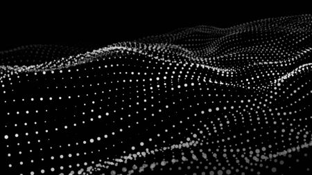Big data visualization 3D. Abstract wave of dots on dark background.Digital landscape with flowing particles. Vector illustration.のイラスト素材