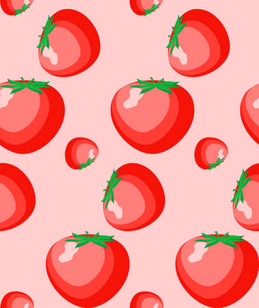 Pink vegetable background. Tomato seamless pattern. Fresh healthy organic vegan food template.のイラスト素材