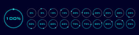 Download progress indicator with percents. Set of circular progress bar icons vector. Collection of...