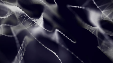 Dotted waves connected by lines. Structure molecule and communication.Dna concept, medical background. A modern technological element. Musical waves of audio tracks.の写真素材