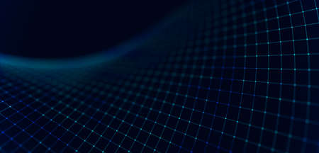 Blue dynamic particles wave. Embossed mesh representing internet connections, cloud computing and...