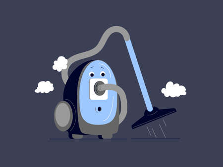 Vacuum cleaner character concept. Isolated cartoon vacuum cleaner with clouds. Vector flat illustration.のイラスト素材