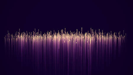 Glowing falling gradient lines. Yellow and purple network streams. Digital technology, speed...