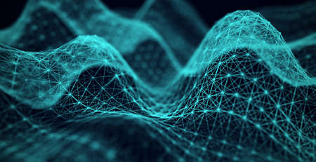 Network concept with lines and dots. Abstract connection dots and lines. Concept abstract connection points and lines. Particle wave on dark background.の写真素材