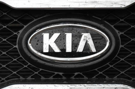 Kia logo on a wet black carのeditorial素材