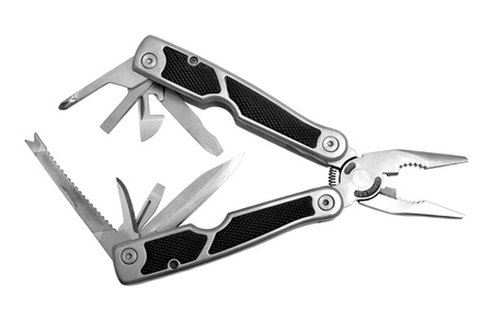 Folded multitool isolated on white background