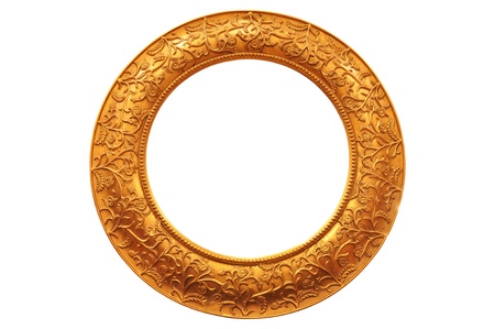 Round golden frame isolated on a white backgroundの写真素材