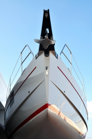 A modern boat, under construction at the shipyardの写真素材