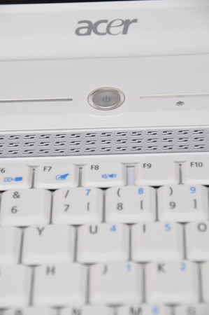 Close-up detail of a laptop Acer, power on off switchのeditorial素材
