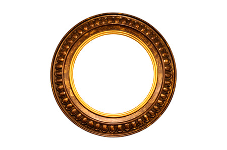Round golden frame isolated on a white backgroundの写真素材