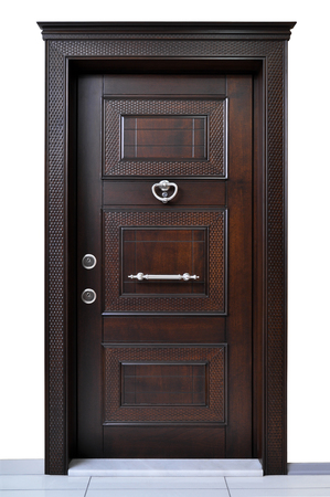 Wood looking front door. internal stainless steelの写真素材