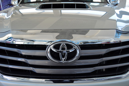 Close-up Toyota logo. Chrome metalのeditorial素材