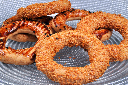 Sesame fresh round buns in a plate