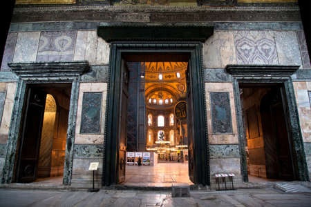 Hagia Sophia is a museum, historical basilica and mosque in Istanbul. It was built by the Byzantine Emperor Justinianus between the years 532-537 on the historical peninsula of Istanbul. Entrance door, Photo shooting date 14 june 2020のeditorial素材