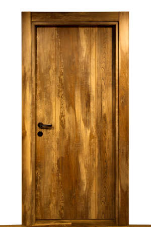 Modern brown walnut front entrance wooden door in house interiorの写真素材
