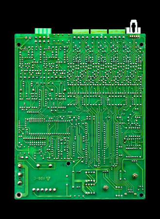 High tech electronic circuit board, isolated on black background