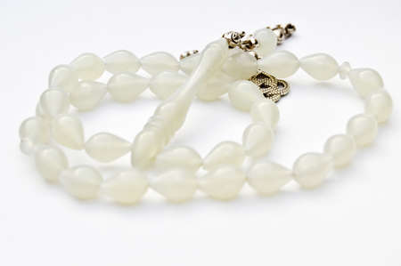 White and silver beads sequenced, short rosary, tespih tesbih, an important accessory for Turkish...
