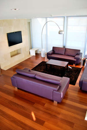 Modern living room and stylish leather sofa set, comfortable and modern furnitureのeditorial素材