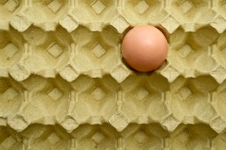 Fresh organic brown eggs in a carton box package, protected paper yellow egg box