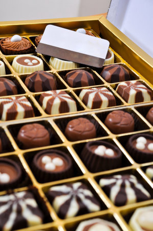 Very delicious chocolate candies in a box, delicious chocolate in boxの写真素材