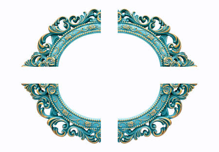 Turquoise and gold gilded carved oval frame, isolated on white background