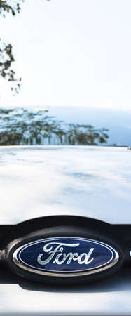 Fort chrome metal logo, luxury car in Istanbul city, July 29 2014 Istanbul Pendik Turkey used car marketのeditorial素材