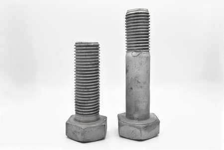Galvanized steel metal with metric bolt, isolated on white background