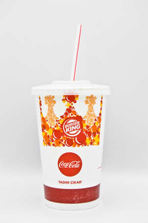Burger King restaurants in the given drink coca cola is given in this paper cups, 06 September 2020 Istanbul Turkeyのeditorial素材