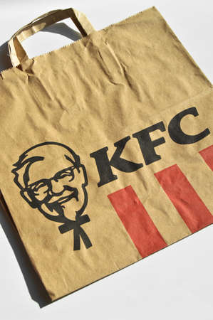 Paper bags used in KFC restaurants in Turkey, Kentucky Fried Chicken recyclable paper bag, Natural Product, Istanbul Turkey november 21 2021のeditorial素材