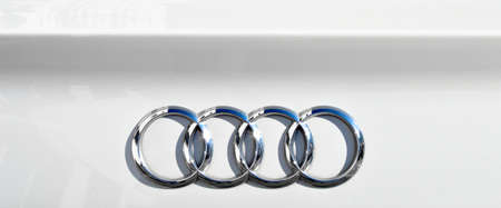 Audi chrome metal logo, luxury car in Istanbul city, november 22 2021 Istanbul Pendik Turkey used car marketのeditorial素材