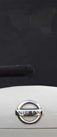 Nissan chrome metal logo, luxury car in Istanbul city, november 26 2021 Istanbul Pendik Turkey used car marketのeditorial素材