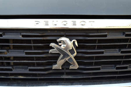 Peugeot chrome metal logo, luxury car in Istanbul city, november 26 2021 Istanbul Pendik Turkey used car marketのeditorial素材