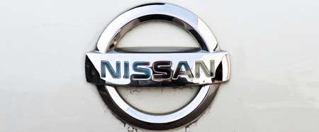 Nissan chrome metal logo, luxury car in Istanbul city, november 26 2021 Istanbul Pendik Turkey used car marketのeditorial素材