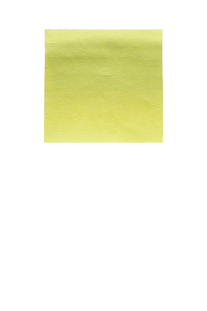 Blank unlined square sticky yellow note paper, isolated on white background