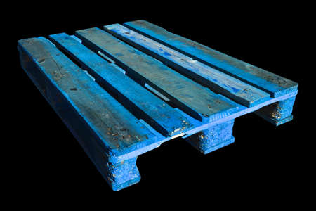 Sturdy wooden pine blue pallet used in transportation and storage, euro pallet, epal pallet, isolated on black backgroundの写真素材