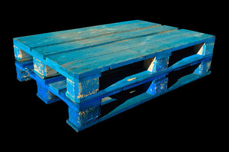 Sturdy wooden pine blue pallet used in transportation and storage, euro pallet, epal pallet, isolated on black backgroundの写真素材