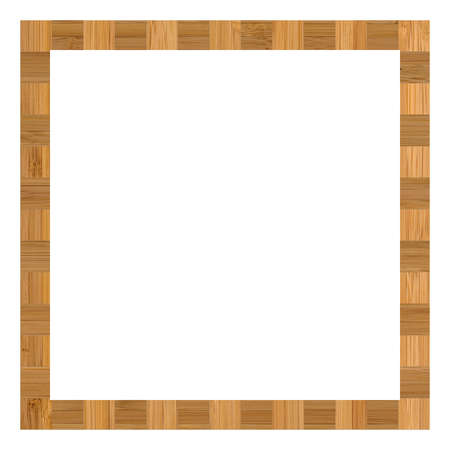 Wooden bamboo square frame, wooden bamboo frame made from a combination of different woods, isolated on a white backgroundの写真素材