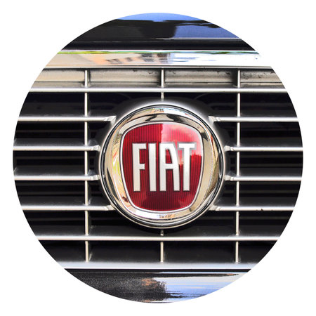 Fiat chrome metal logo, luxury car in Istanbul city, October 06 2011 Istanbul Pendik Turkey used car marketのeditorial素材