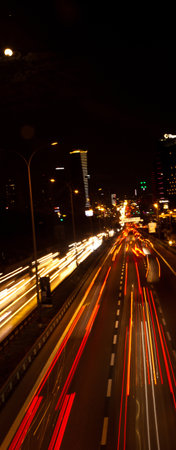 Istanbul Turkey D 100 highway Maltepe Esenkent stop congested evening traffic, lights of the city and cars, September 11 2022のeditorial素材