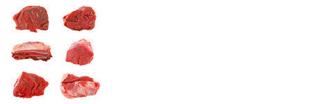 Clean very fresh red raw cow meat beef, banner mock up poster desing, isolated on white backgroundの写真素材