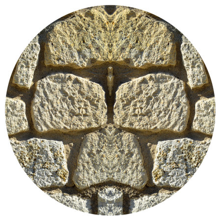 Sturdy yellow and beige cut stone wall, good for backgrounds, seamless lined upの写真素材