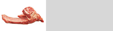 Clean very fresh red raw cow meat beef, banner mock up poster desing, isolated on white gray...