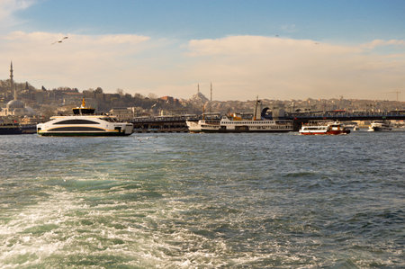 Galata Bridge and Eminonu ferry port, one of the most visited places in Istanbul bosphorus, January 21, 2023 Eminonu Istanbul Turkeyのeditorial素材
