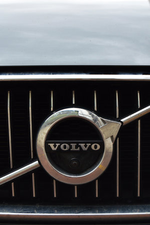 Volvo chrome metal logo, luxury car in Istanbul city, May 11 2023 Istanbul Pendik Turkey used car marketのeditorial素材