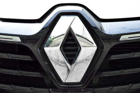 Renault Megane chrome metal logo, luxury car in Istanbul city, may 24 2023 Istanbul Pendik Turkey used car marketのeditorial素材