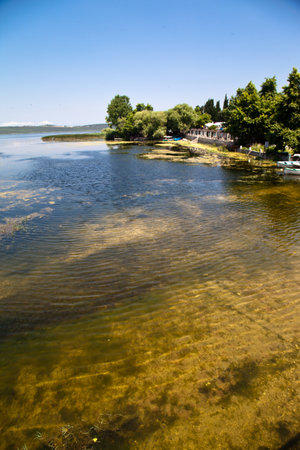 Ulubat or Uluabat Lake Golyazi surroundings in Bursa, Turkey, wonderful natural lake views, June 25 2023のeditorial素材
