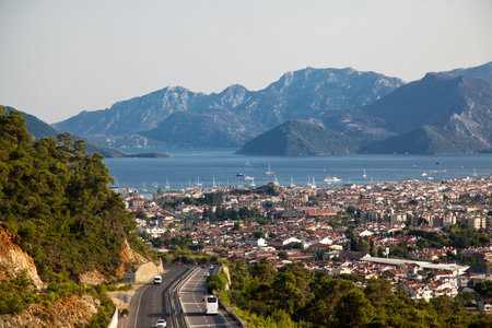City view from above of Marmaris district in Mugla, Turkey, which attracts local and foreign tourists with its sea and nature, June 26 2023のeditorial素材