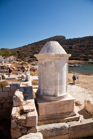 Harbor road and marble fountain ruins in the ancient city of Knidos, one of the oldest cities in Anatolia, Turkey Mugla Datca, June 26 2023のeditorial素材