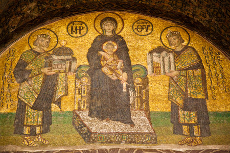 Hagia Sophia is a museum, historical basilica and mosque in Istanbul. It was built by the Byzantine Emperor Justinianus between the years 532-537 on the historical peninsula of Istanbul. Entrance door, Photo shooting date 14 june 2020のeditorial素材