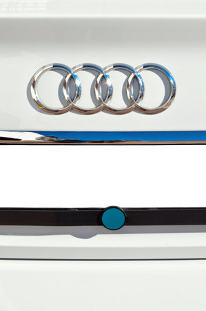 Audi chrome metal logo, luxury car in Istanbul city, november 22 2021 Istanbul Pendik Turkey used car marketのeditorial素材